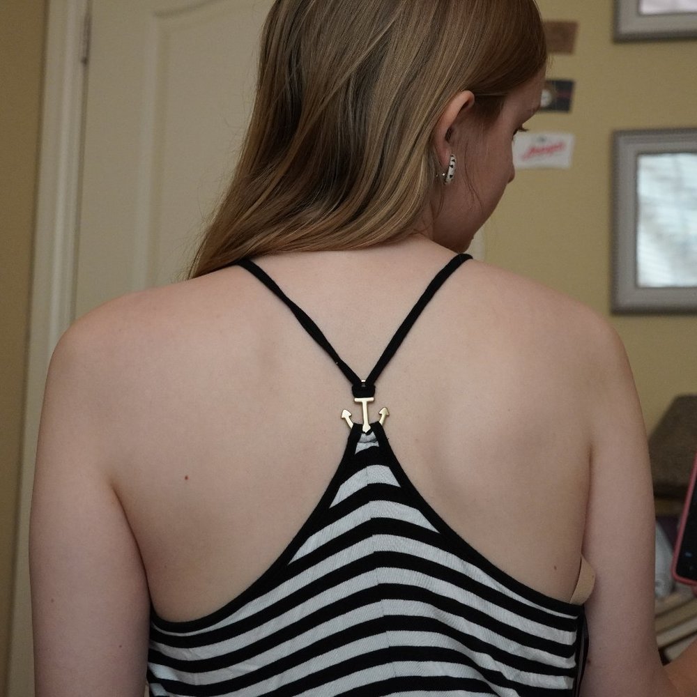 Nautical anchor strap black and white striped tunic tank top